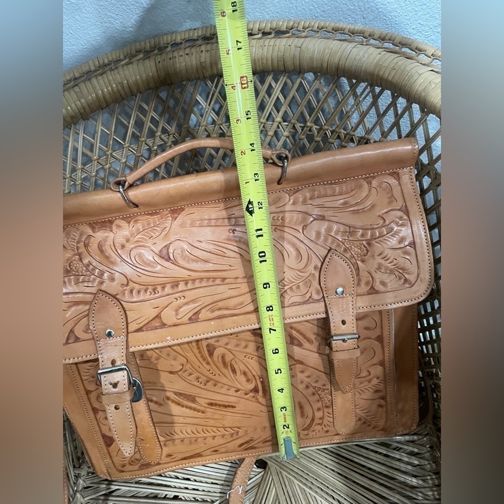 🧳 Hand-Tooled Leather Briefcase Satchel – Vintage Western‎ Office Field Bag - Picture 5 of 10